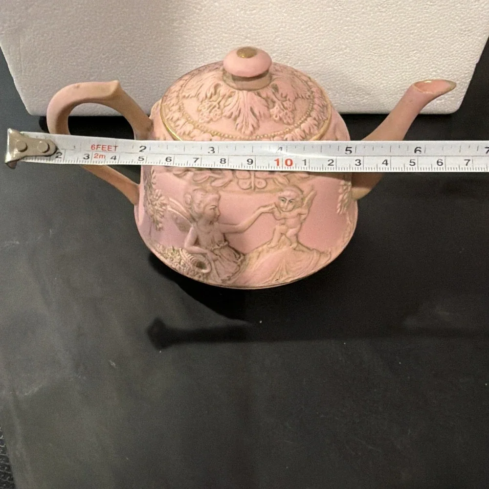 Antique Schafer‎ & Vater Pink German Jasperware Teapot Cherubs Fairies Porcelain